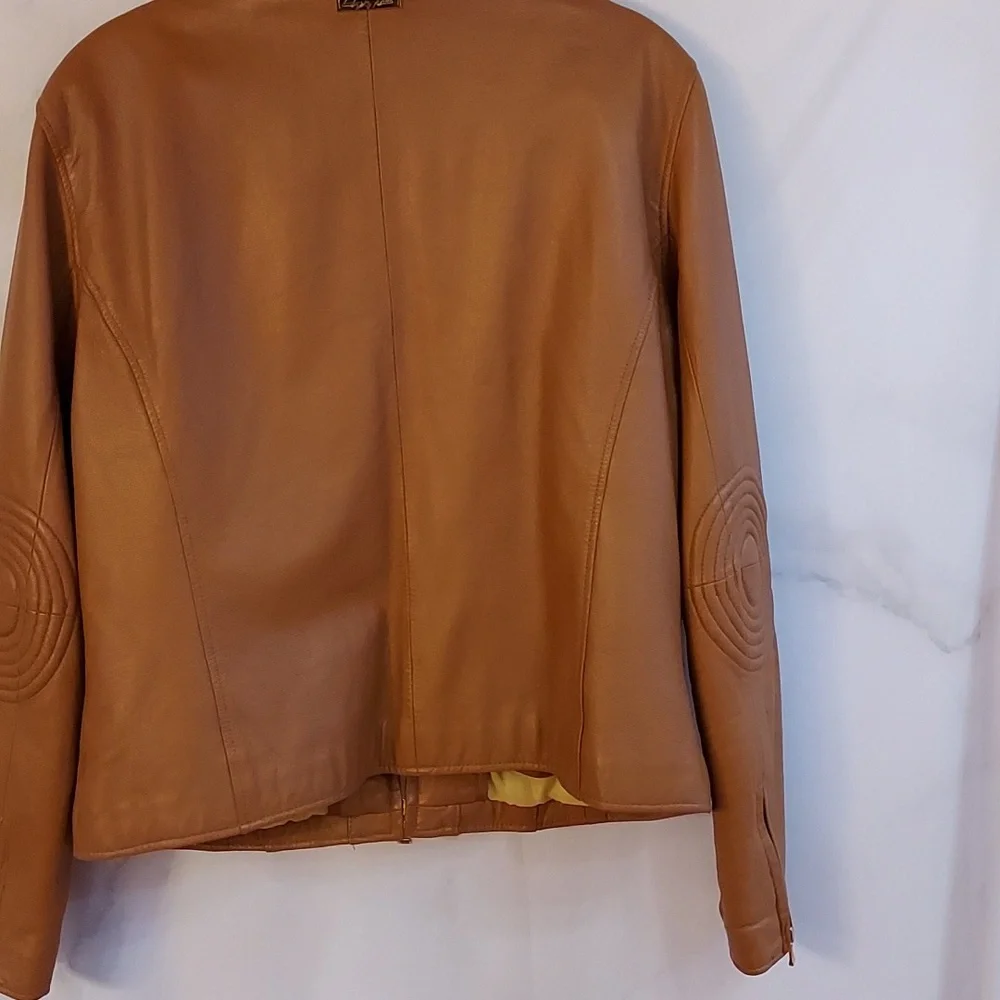 Baby Phat Women's Moto Leather Jacket Tan Cream Piping Removable Lining … - Picture 8 of 16